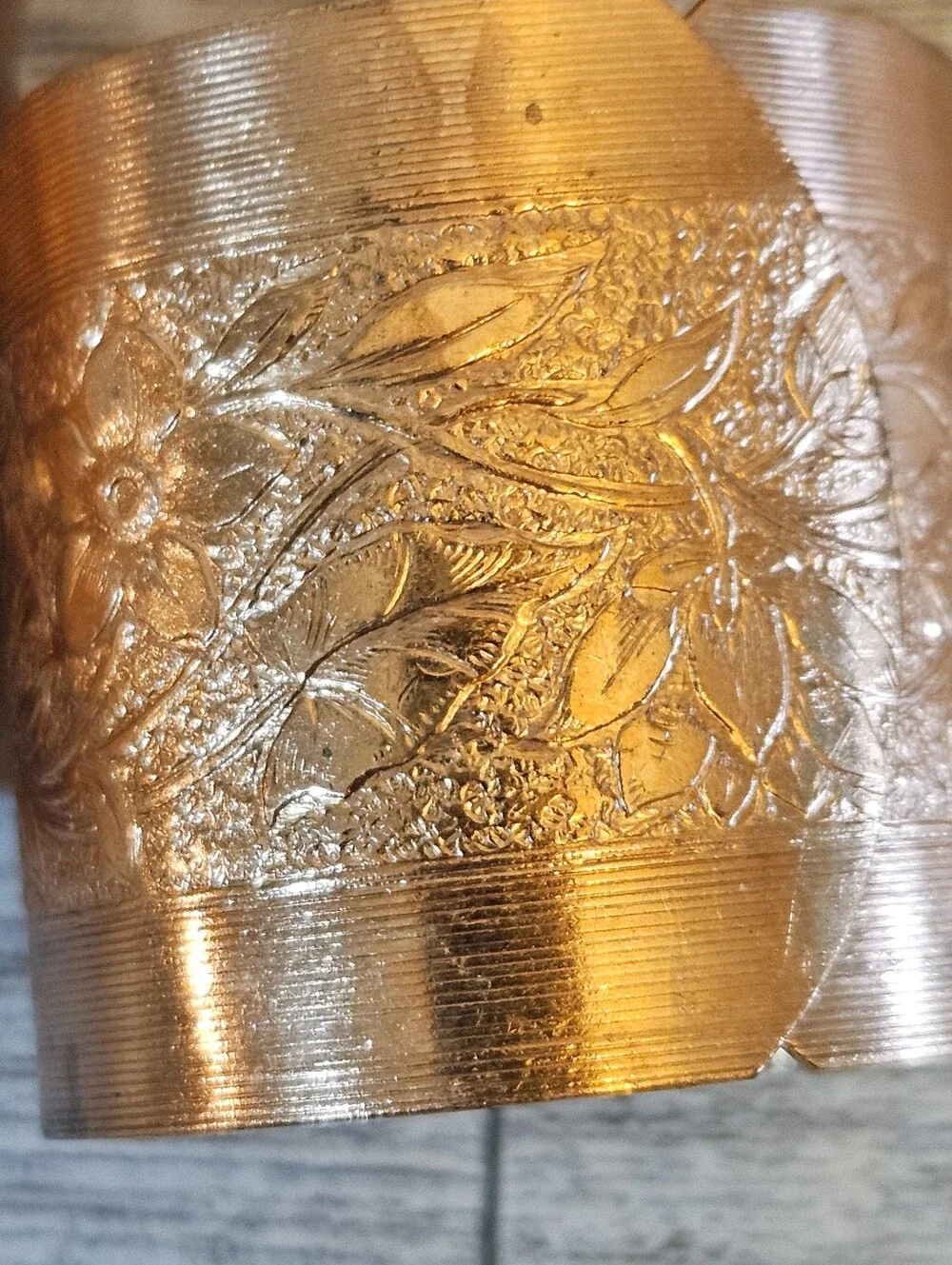 Vintage Copper Napkin Rings Lot of 7 Etched Floral Design